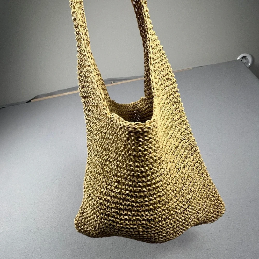 Beach‎ Tote Straw Knit Shoulder Bag Womens Tan Woven Boho Summer Vacation Travel